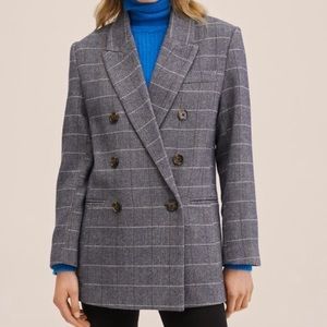 Mango Oversized Herringbone Wool Blazer